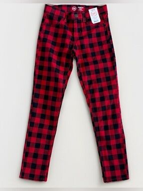 Girls Wonder Nation Jeggings Red Black Buffalo Plaid Stretch Pants Size M 7-8
